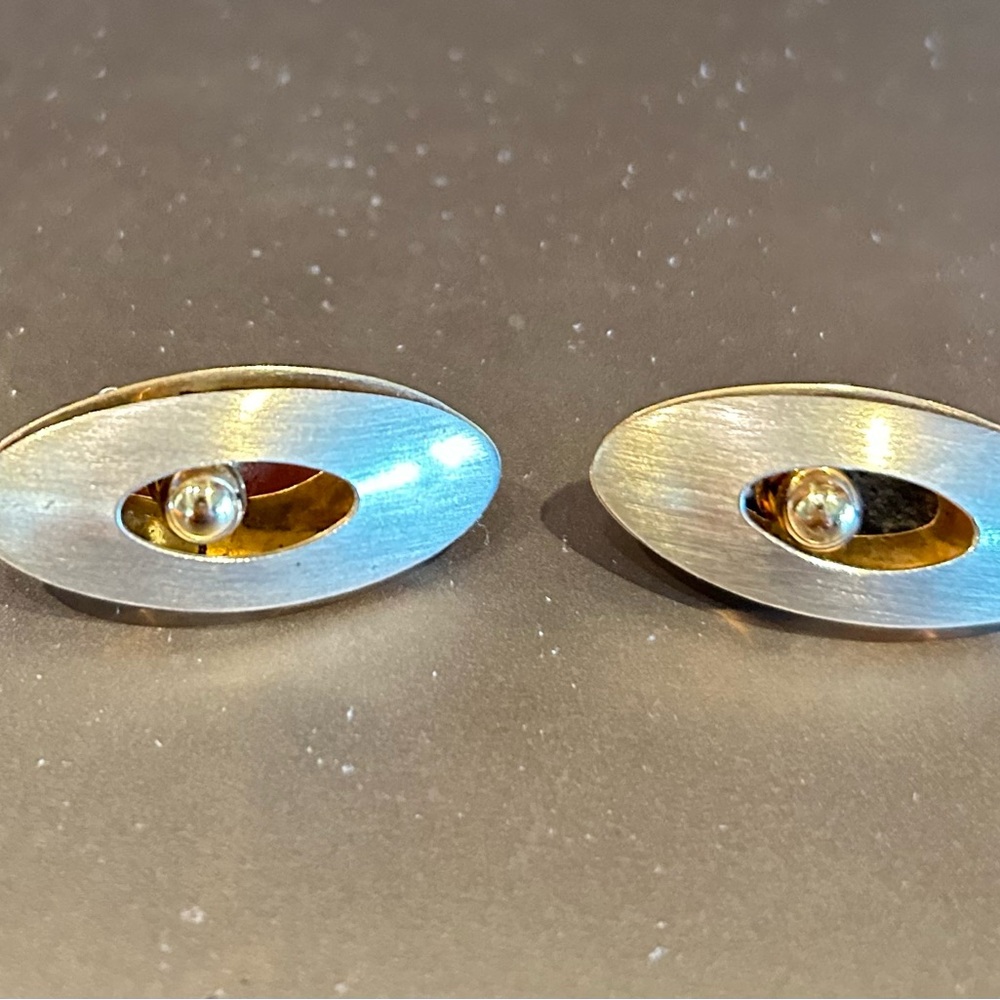 Artist Ed Levin Silver and Gold Oval Earrings
